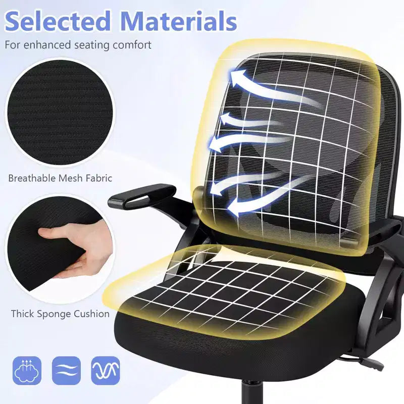 Ergonomic Mesh Office Chair with Lumbar Support & Flip-Up Arms – Multiple Colors