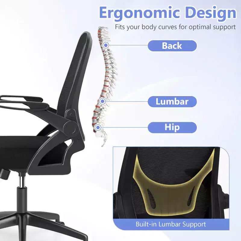 Ergonomic Mesh Office Chair with Lumbar Support & Flip-Up Arms – Multiple Colors