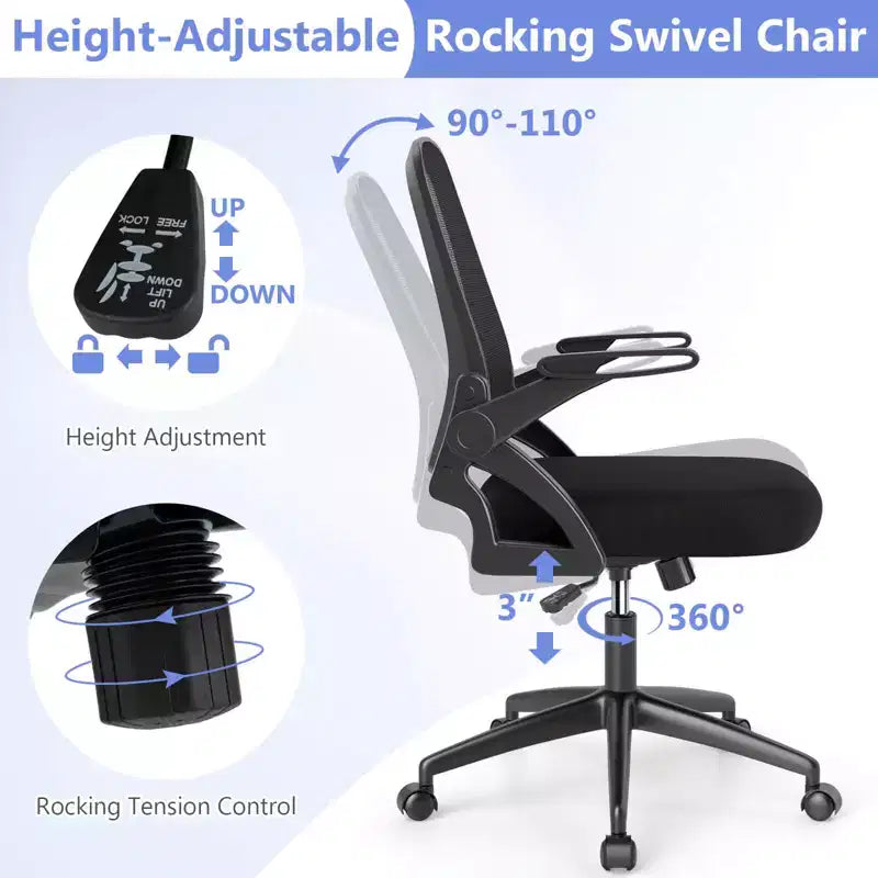 Ergonomic Mesh Office Chair with Lumbar Support & Flip-Up Arms – Multiple Colors