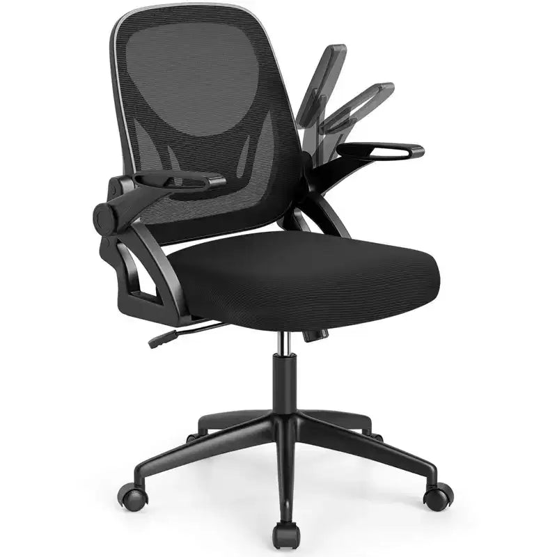 Costway Mesh Office Chair with Lumbar Support & Flip-up Arms Rolling Casters for Work Pink/Navy/Black/Gray/Green/Beige