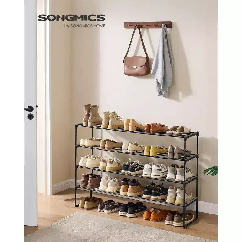4-Tier Stackable Metal Shoe Rack – Black, Holds 25–30 Pairs