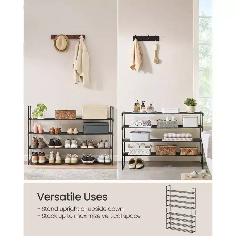 4-Tier Stackable Metal Shoe Rack – Black, Holds 25–30 Pairs