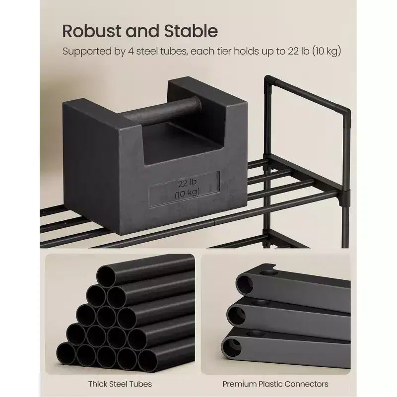 4-Tier Stackable Metal Shoe Rack – Black, Holds 25–30 Pairs