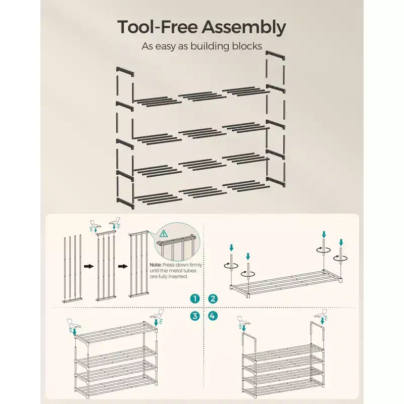 4-Tier Stackable Metal Shoe Rack – Black, Holds 25–30 Pairs