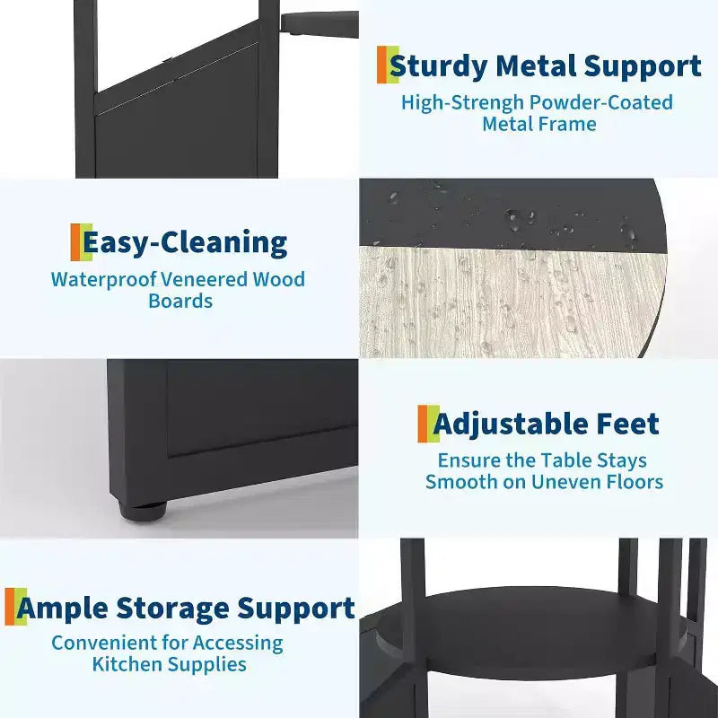 59-Inch Round Farmhouse Dining Table for 46  Wood-Top Kitchen Table with Adjustable Feet, Metal Base, and Wood+Black Finish, Ideal for Dining Room
