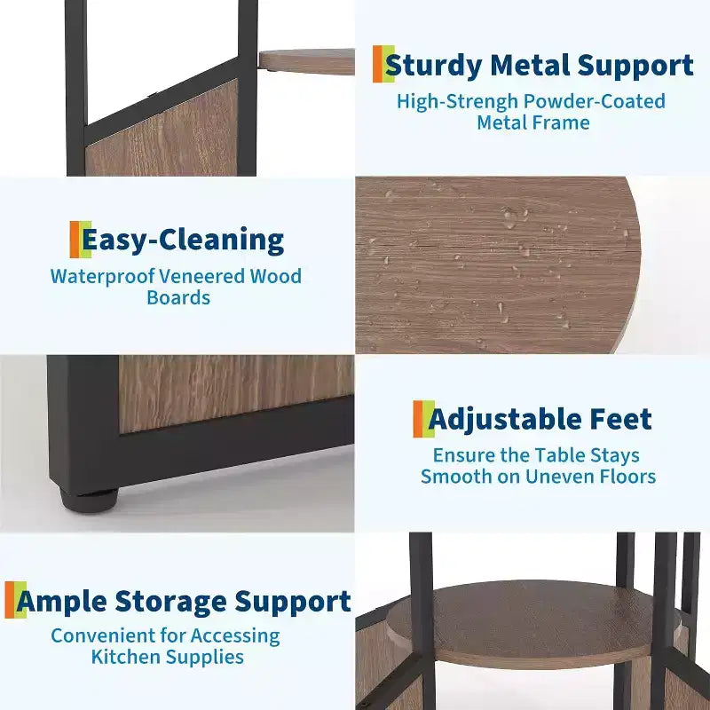 59-Inch Round Farmhouse Dining Table for 46  Wood-Top Kitchen Table with Adjustable Feet, Metal Base, and Wood+Black Finish, Ideal for Dining Room