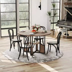 Tavolo da pranzo rotondo da 59 pollici in stile rustico per 4-6 persone, con piano in legno, piedini regolabili, base in metallo e finitura legno+nero, ideale per la sala da pranzo