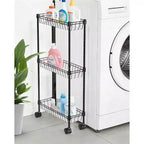 Slim Wheeled Storage Trolley, 3-Tier Metal Multi-Functional Trolley with Adjustable Shelves, Suitable for Narrow Corners