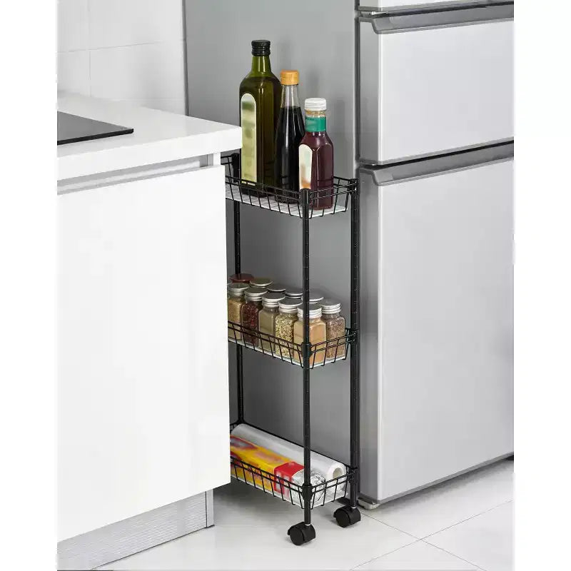 Slim Wheeled Storage Trolley, 3-Tier Metal Multi-Functional Trolley with Adjustable Shelves, Suitable for Narrow Corners