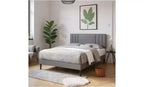 Modern King Size Platform Bed Frame with PU Upholstered Headboard & Wood Slats