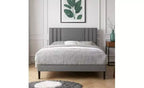 Modern King Size Platform Bed Frame with PU Upholstered Headboard & Wood Slats