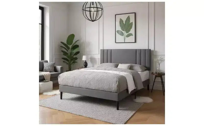 Okak Modern King Size Platform Bed Frame with PU Upholstered Headboard & Slats Support,Classic Wooden Bed for Primary Bedroom