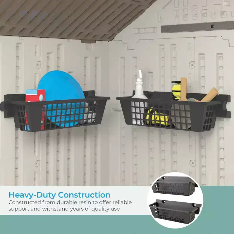 4-Pack Outdoor Shed Resin Storage Baskets – Black, 25 x 7.25 Inch