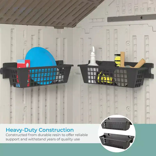 4-Pack Outdoor Shed Resin Storage Baskets – Black, 25 x 7.25 Inch