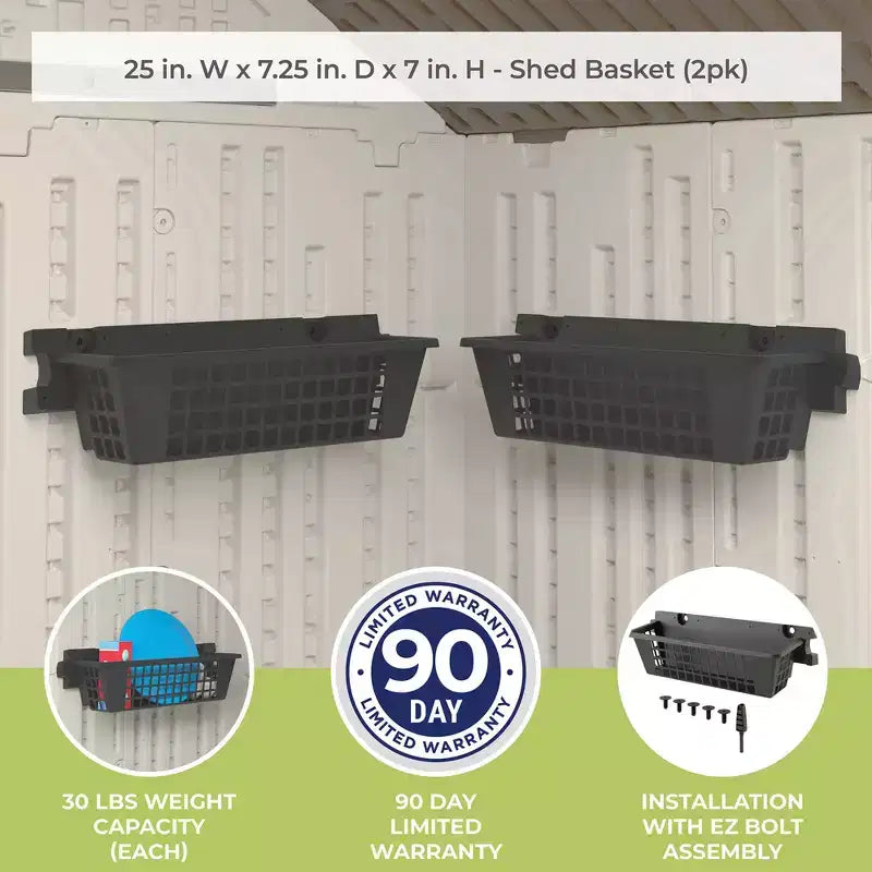 4-Pack Outdoor Shed Resin Storage Baskets – Black, 25 x 7.25 Inch
