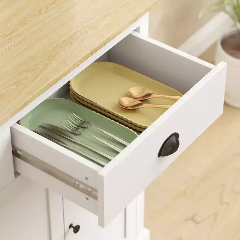 Freestanding Kitchen Pantry Cabinet with Adjustable Shelves & Wide Countertop