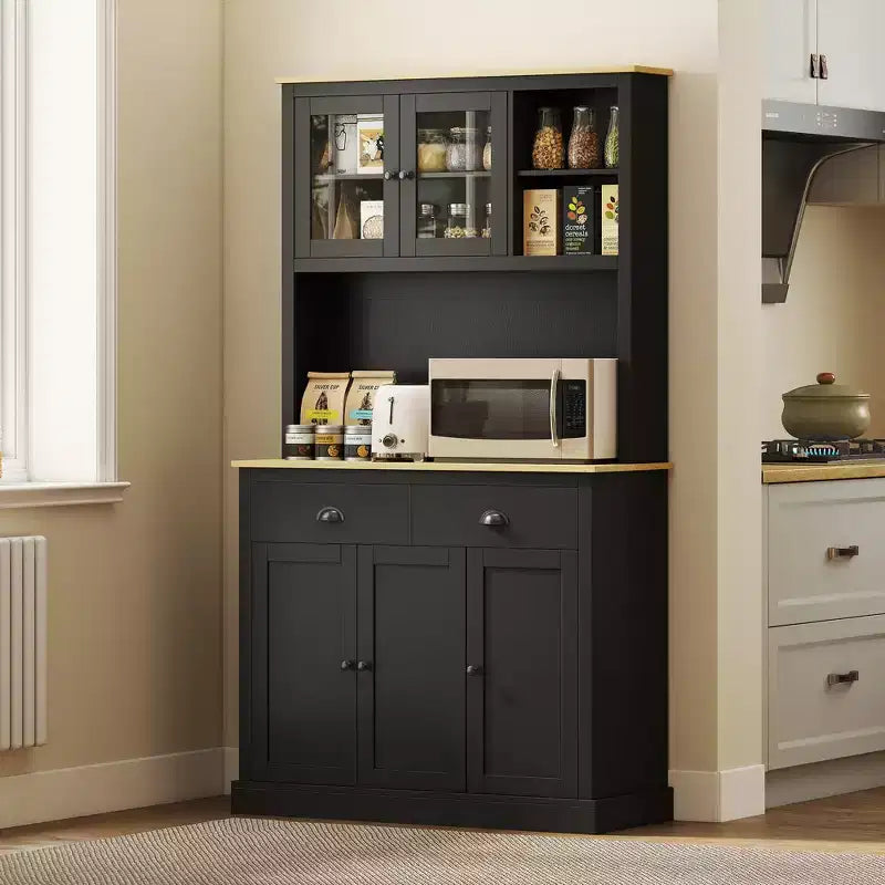 Freestanding Kitchen Pantry Cabinet with Adjustable Shelves & Wide Countertop
