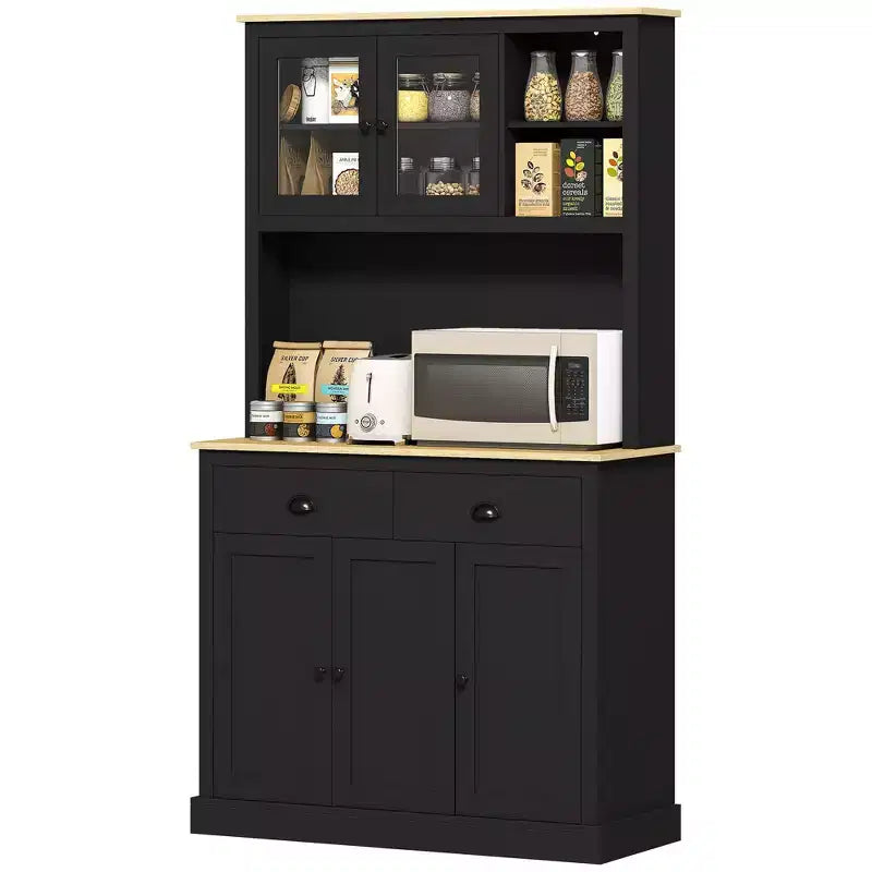 Freestanding Kitchen Pantry Cabinet with Adjustable Shelves & Wide Countertop