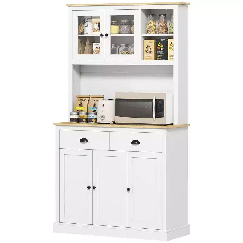 Freestanding Kitchen Pantry Cabinet with Adjustable Shelves & Wide Countertop