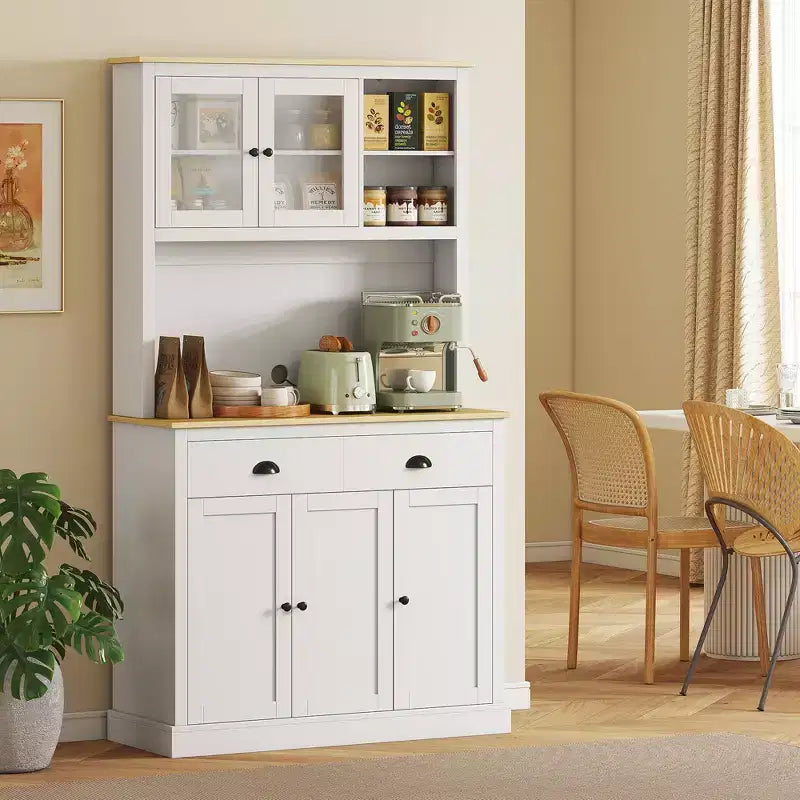 Freestanding Kitchen Pantry Cabinet with Adjustable Shelves & Wide Countertop