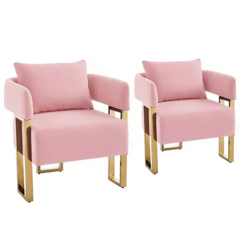 Set of 2 Modern Upholstered Accent Chairs with Gold Metal Legs