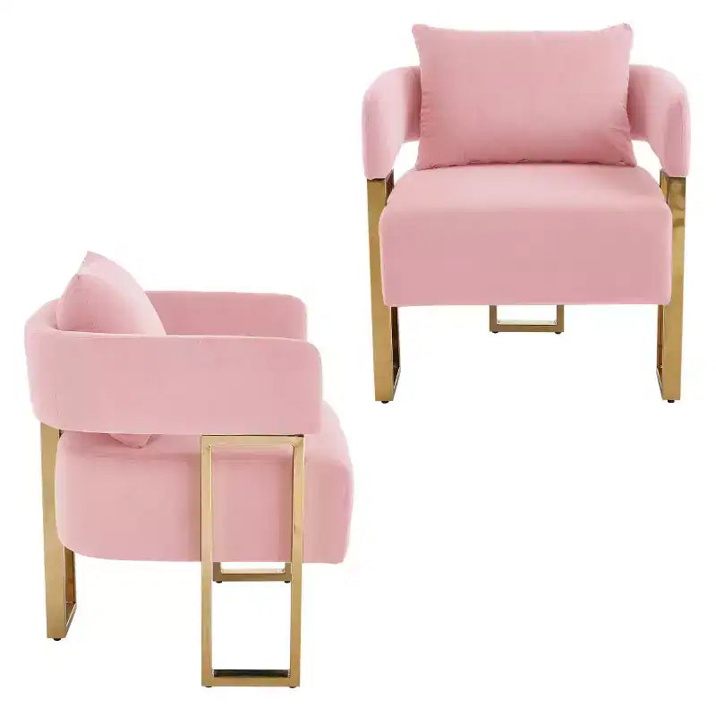 Set of 2 Modern Upholstered Accent Chairs with Gold Metal Legs
