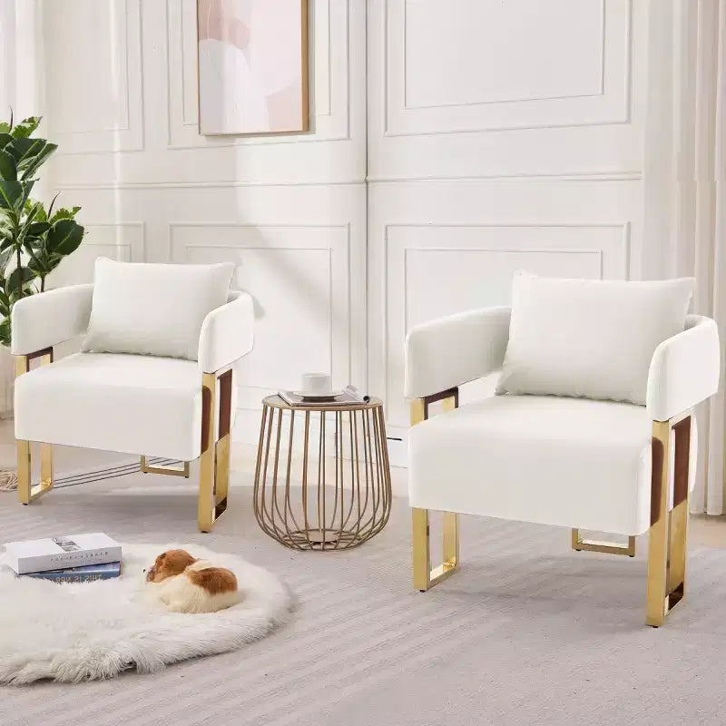 Set of 2 Modern Upholstered Accent Chairs with Gold Metal Legs