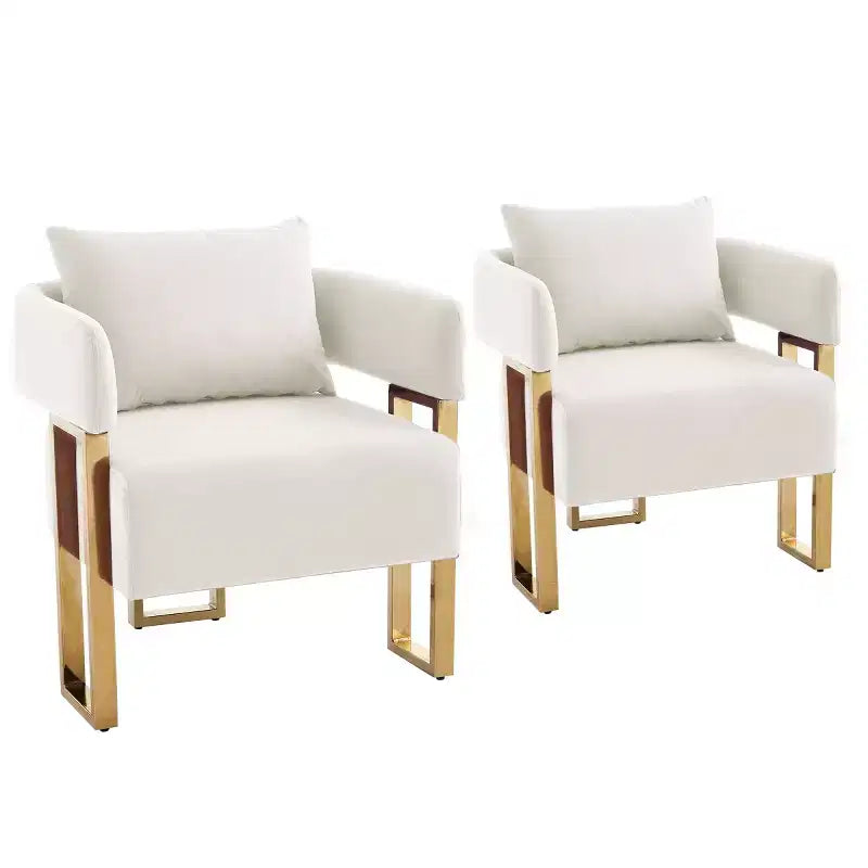 Set of 2 Modern Upholstered Accent Chairs with Gold Metal Legs
