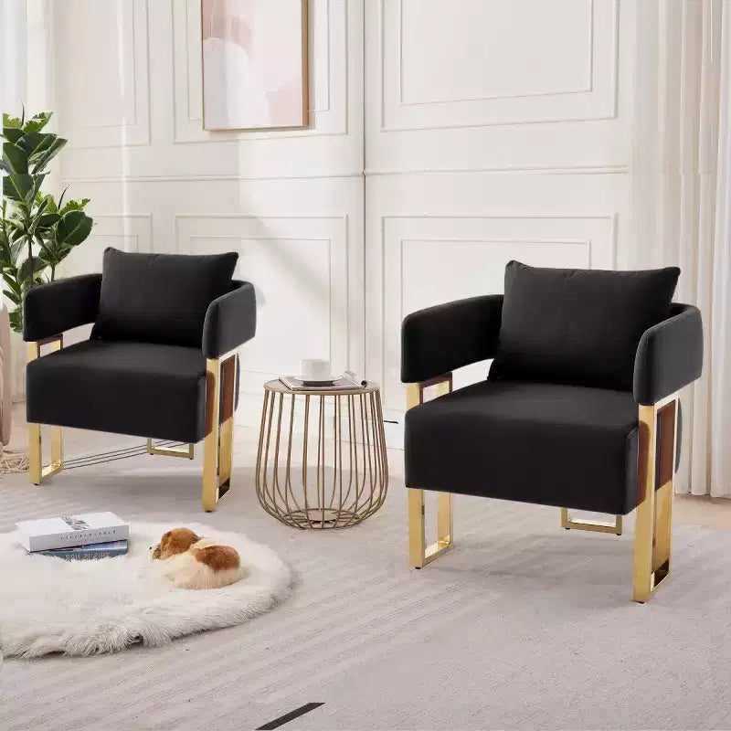 Set of 2 Modern Upholstered Accent Chairs with Gold Metal Legs