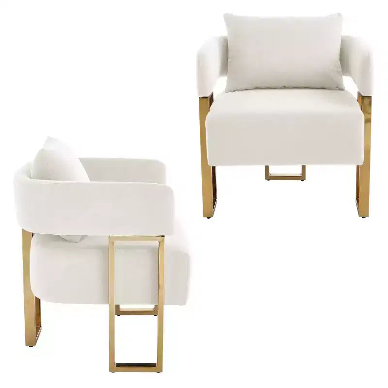 Set of 2 Modern Upholstered Accent Chairs with Gold Metal Legs