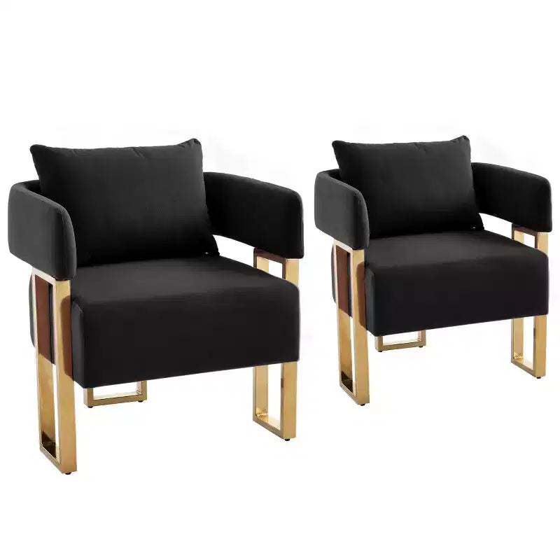 Set of 2 Modern Upholstered Accent Chairs with Gold Metal Legs