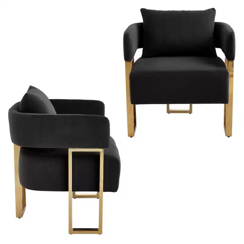 Set of 2 Modern Upholstered Accent Chairs with Gold Metal Legs