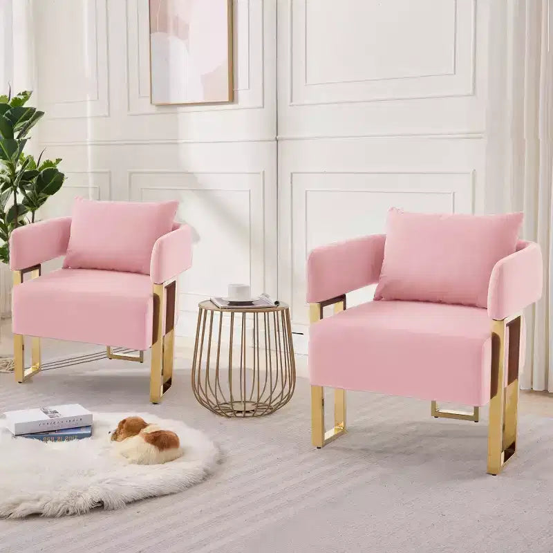 Set of 2 Modern Upholstered Accent Chairs with Gold Metal Legs