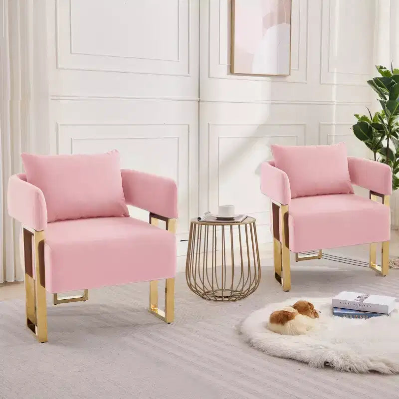 Set of 2 Modern Upholstered Accent Chairs with Gold Metal Legs