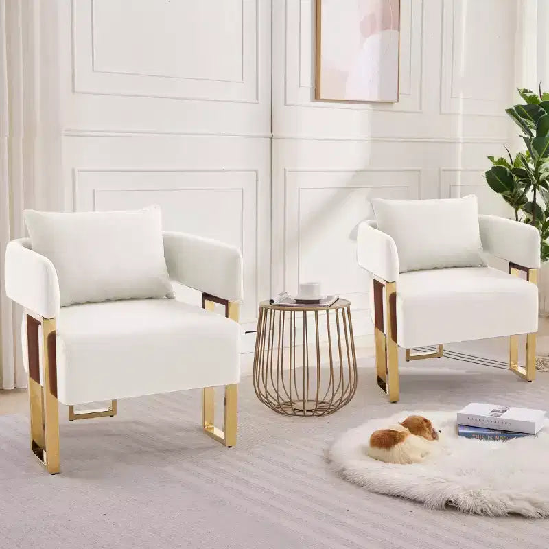 Set of 2 Modern Upholstered Accent Chairs with Gold Metal Legs