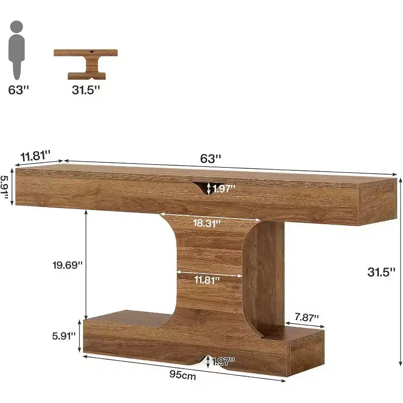 63-Inch Modern Console Table – Walnut Wood Sofa & Entryway Table