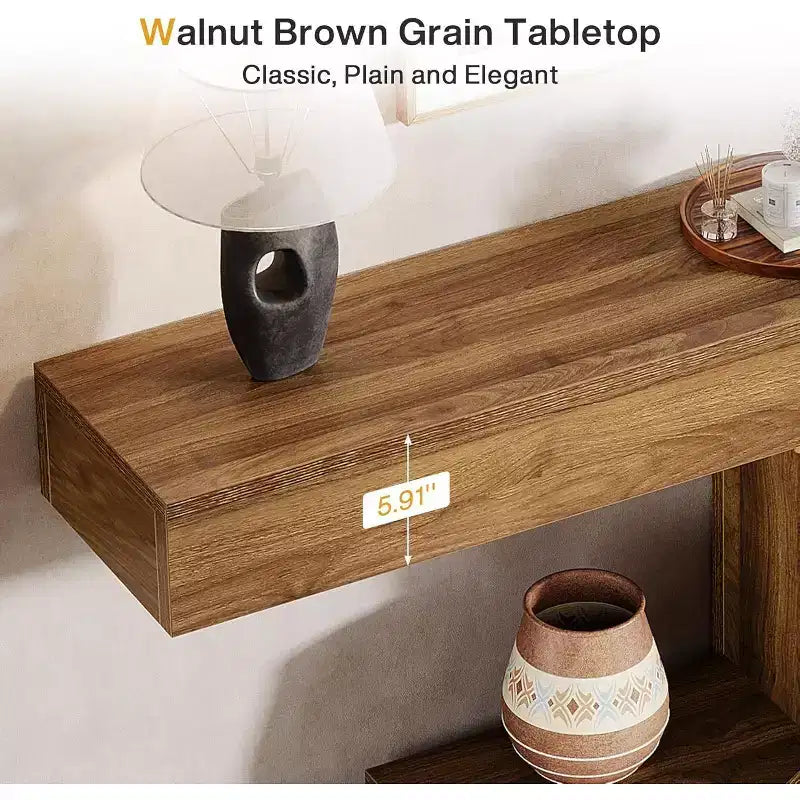 63-Inch Modern Console Table – Walnut Wood Sofa & Entryway Table