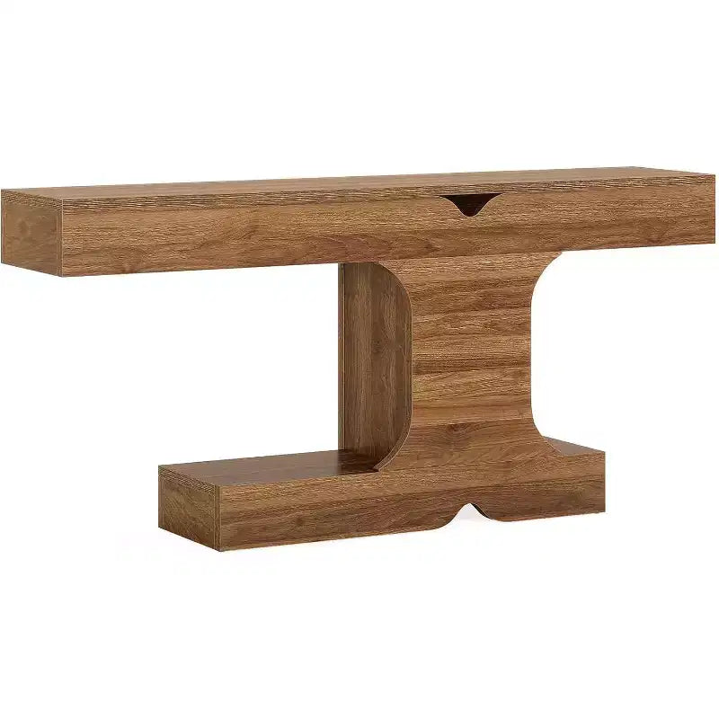 63-Inch Modern Console Table – Walnut Wood Sofa & Entryway Table