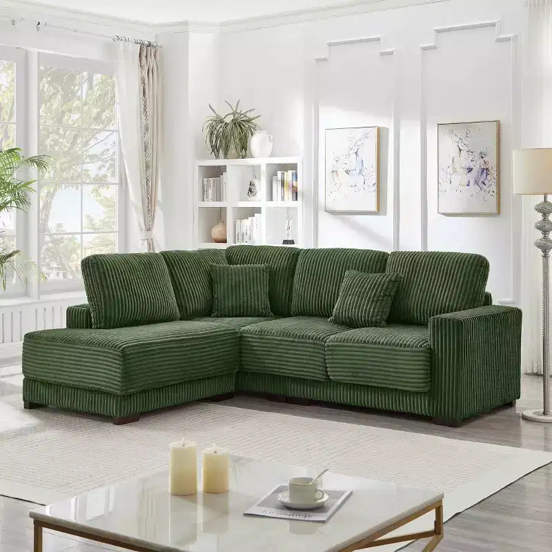 93" Reversible Sectional Sofa with Chaise Lounge – Corduroy, Green