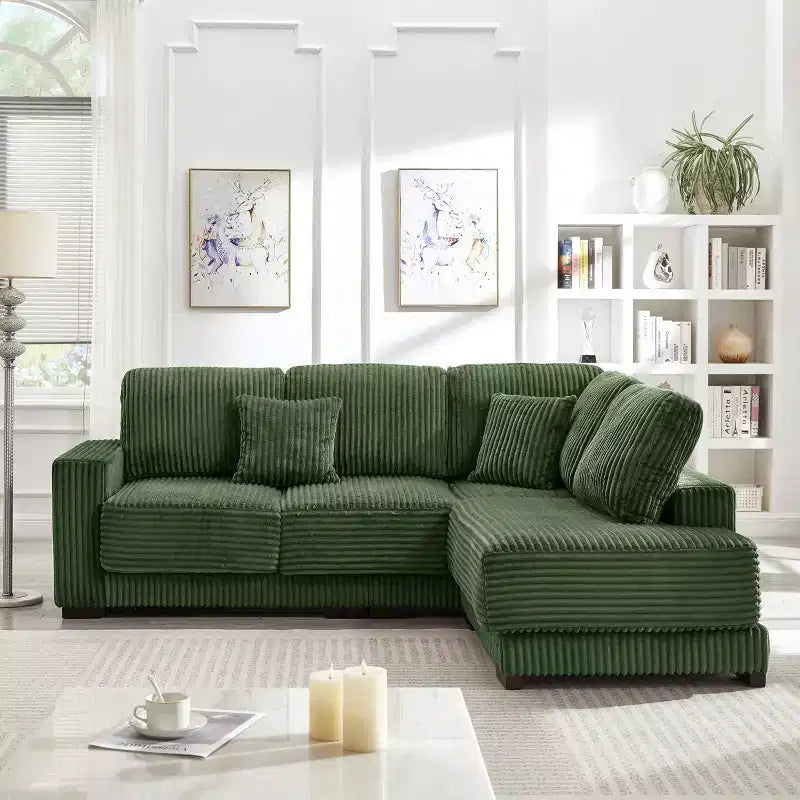 93" Reversible Sectional Sofa with Chaise Lounge – Corduroy, Green