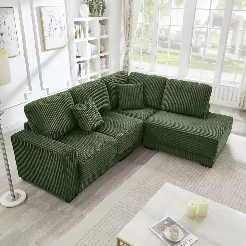 93" Reversible Sectional Sofa with Chaise Lounge – Corduroy, Green