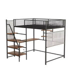 VIYET Full Size Black Loft Metal Bed - Desk, Charging Station, LED Lights & Storage, 400LBS Capacity for Bedroom/Dorm
