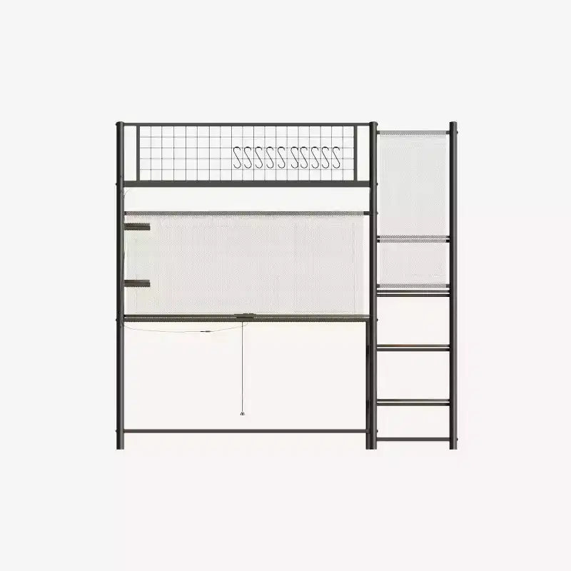 Full Size Black Loft Metal Bed – Desk, LED Lights, Charging Station & Storage
