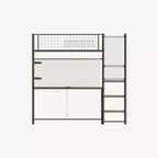 Letto a soppalco full-size nero in metallo – Scrivania, luci LED, stazione di ricarica e contenitore