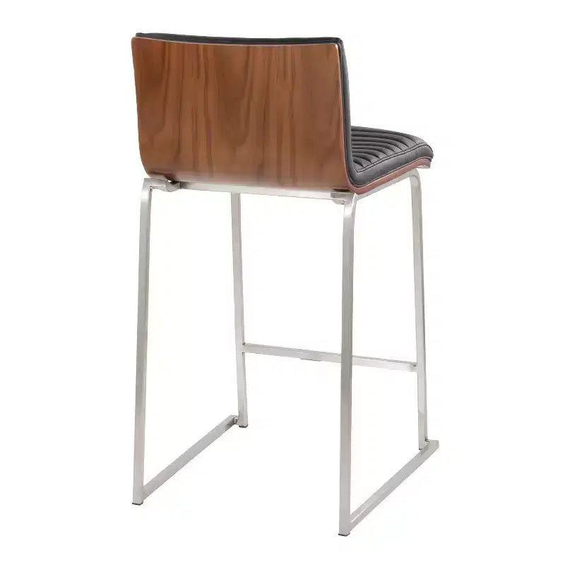 LumiSource Set of 2 26" Mason Mara Counter Height Barstools Stainless Steel Walnut Wood/Black PU Leather