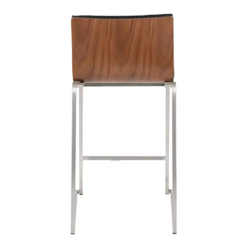 LumiSource Set of 2 26" Mason Mara Counter Height Barstools Stainless Steel Walnut Wood/Black PU Leather
