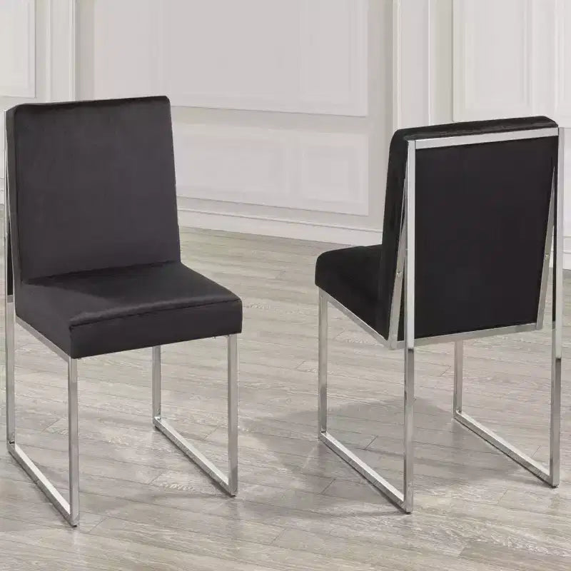 Set of 2 Modern Dining Chairs – Chrome-Finished Frame, Black
