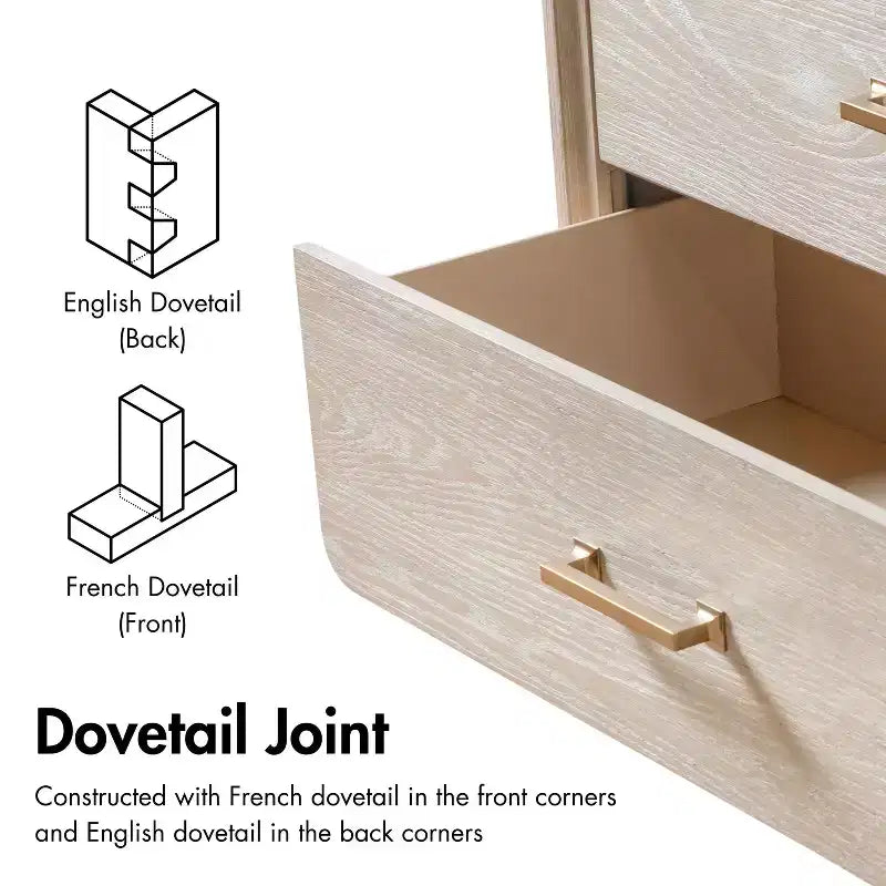 Boho 5-Drawer Solid Wood Chest – Oak Finish with Cedar-Lined Drawers