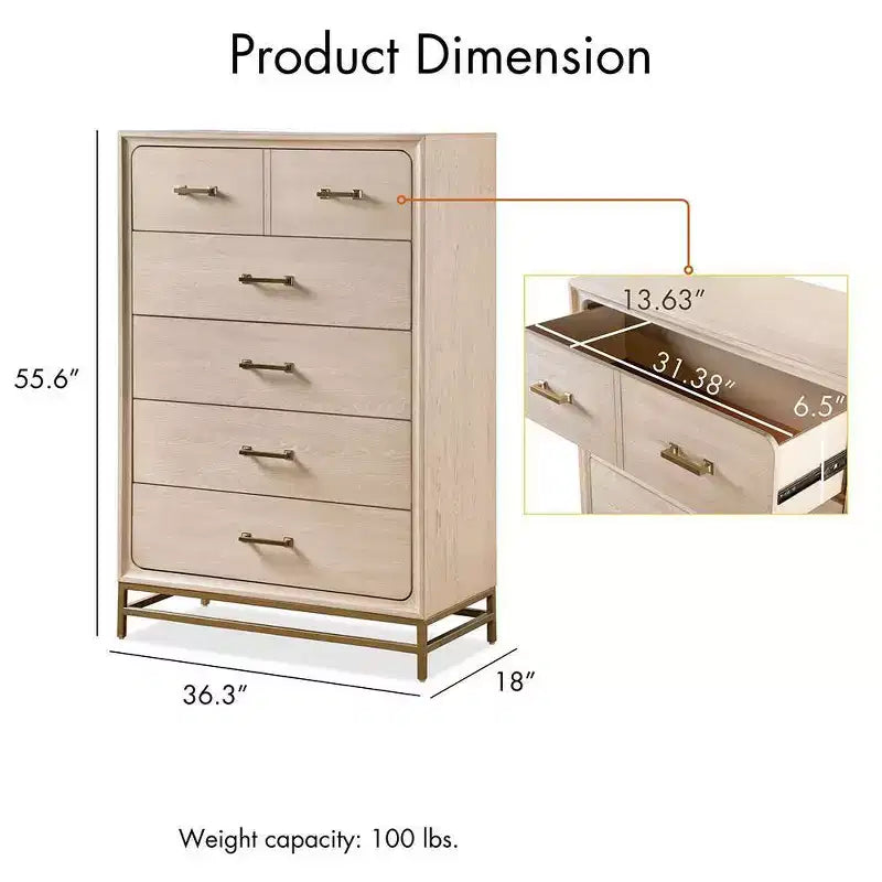 Boho 5-Drawer Solid Wood Chest – Oak Finish with Cedar-Lined Drawers