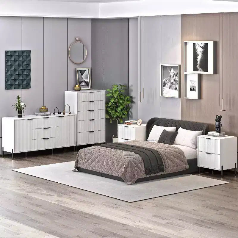 4-Piece Modern Bedroom Set – Chest, Dresser & 2 Nightstands, Off-White